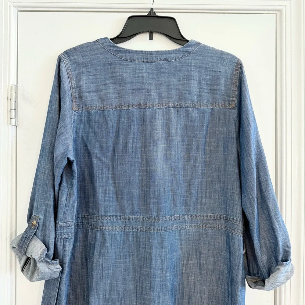 J. Jill Denim Chambray Dress Rolled Sleeve Size M - Picture 6 of 11